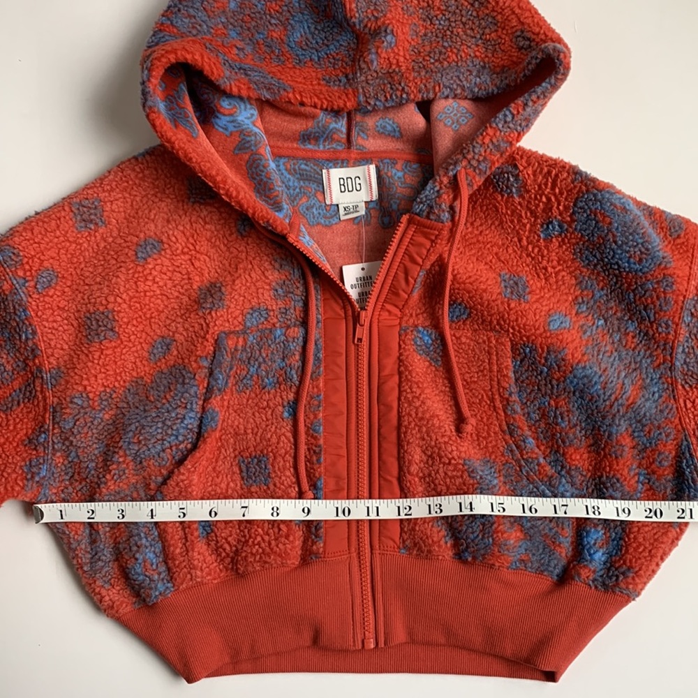 UO BDG Like New Sherpa Forest Zip Crop Hoodie Jacket XS - Picture 7 of 11